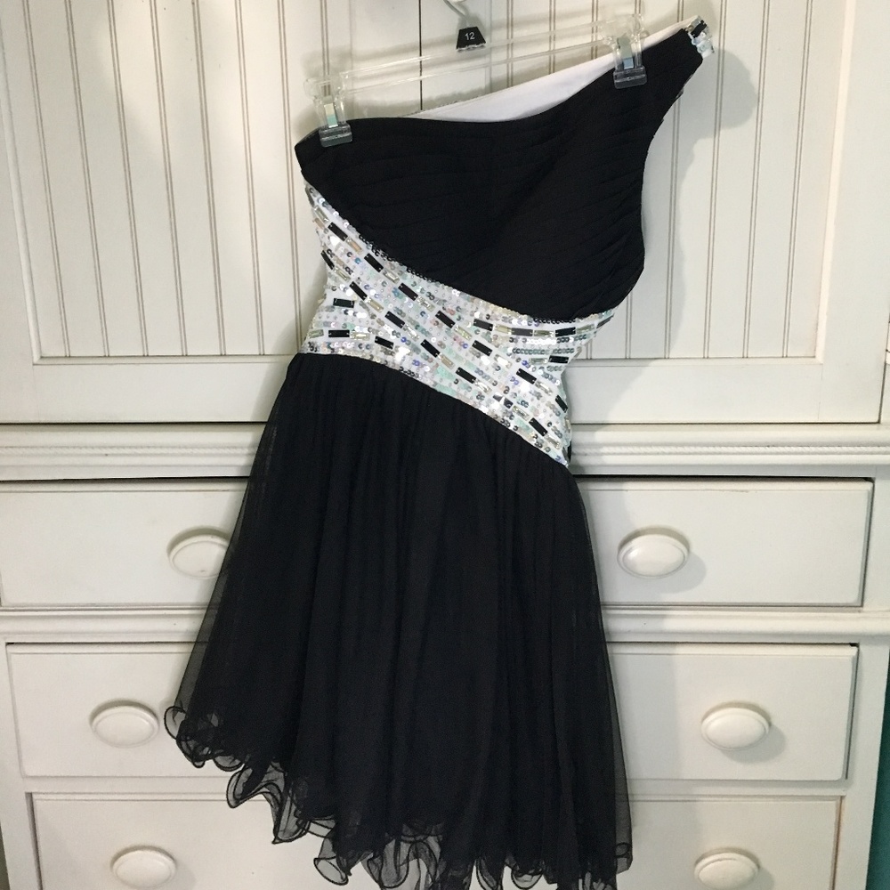Black, White, and Silver Homecoming Dress